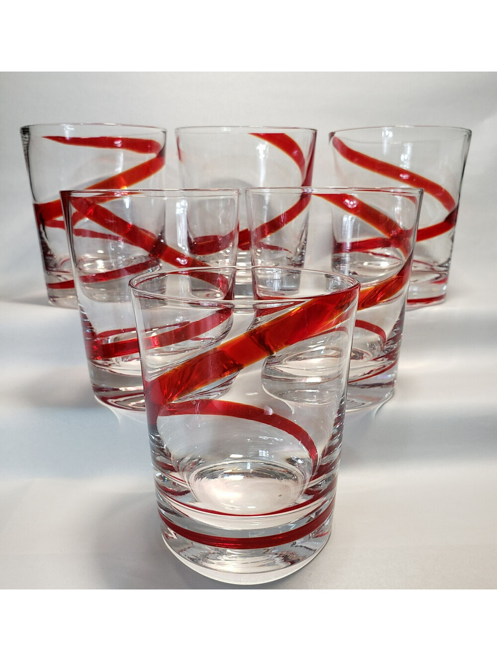 Pier 1 Red Swirline Double Old Fashioned Drinking Glasses QTY 6 Lowball Barware